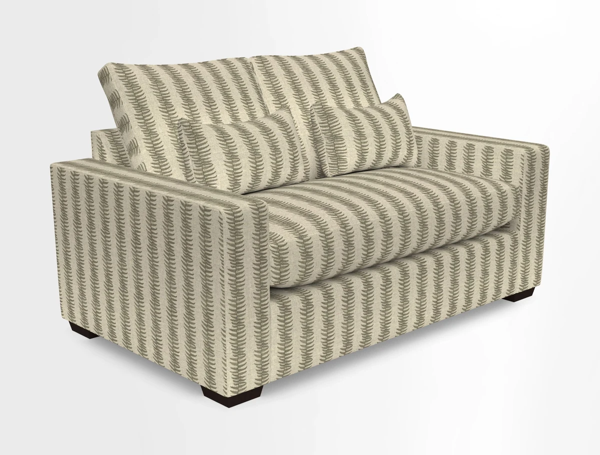 Linear 4 seater sofa in Harpers Bazaar Palette Studio Green with seat cushion in Linwood Romney Wool Forest