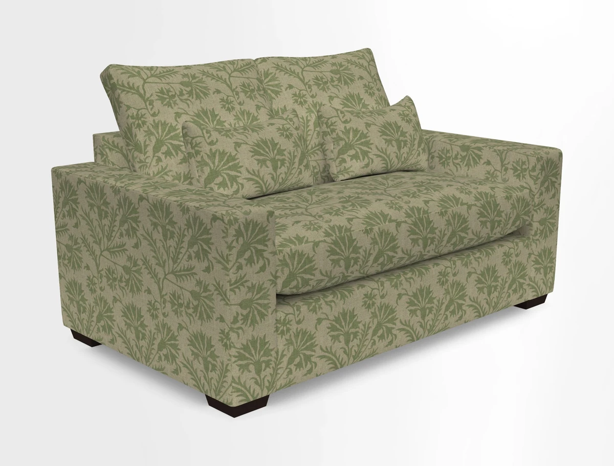 Linear 4 seater sofa in Harpers Bazaar Palette Studio Green with seat cushion in Linwood Romney Wool Forest