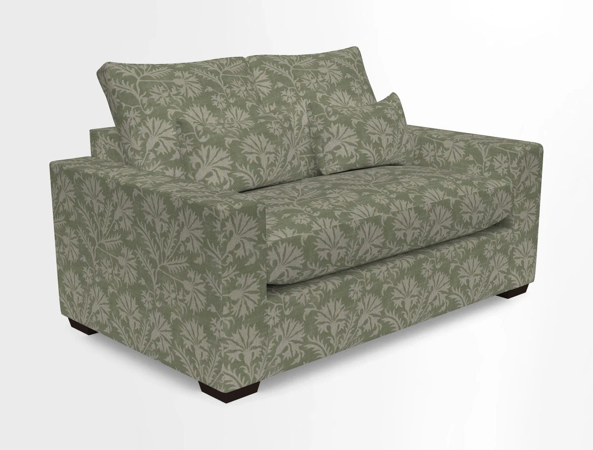 Linear 4 seater sofa in Harpers Bazaar Palette Studio Green with seat cushion in Linwood Romney Wool Forest
