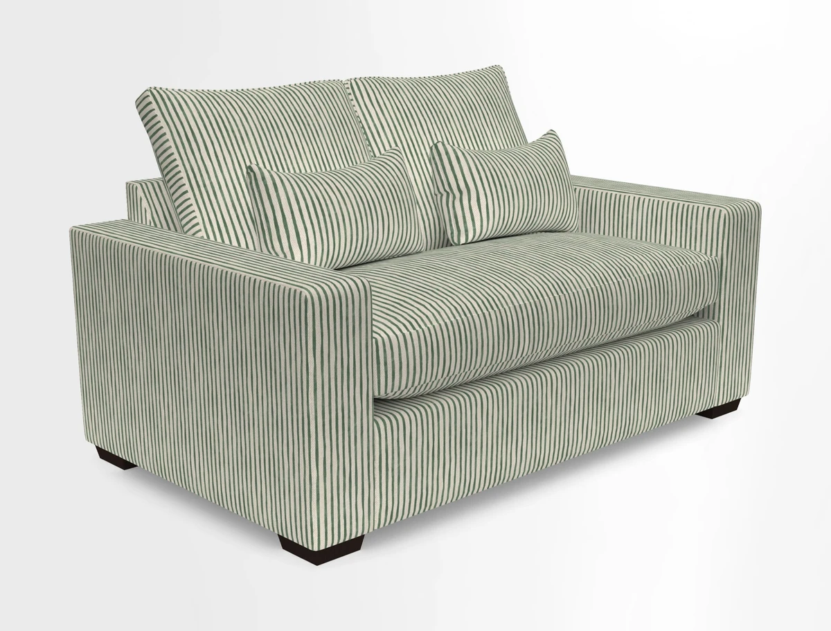 Linear 4 seater sofa in Harpers Bazaar Palette Studio Green with seat cushion in Linwood Romney Wool Forest