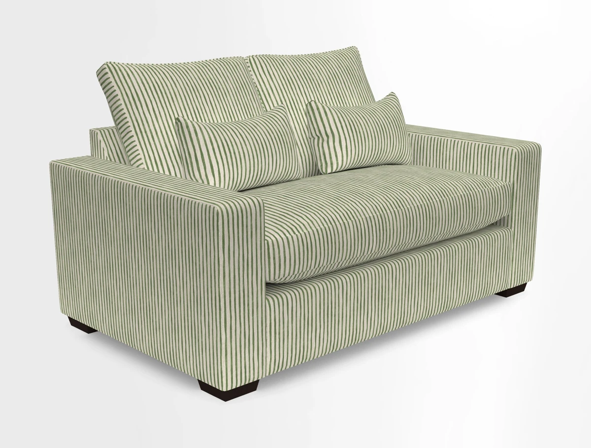 Linear 4 seater sofa in Harpers Bazaar Palette Studio Green with seat cushion in Linwood Romney Wool Forest