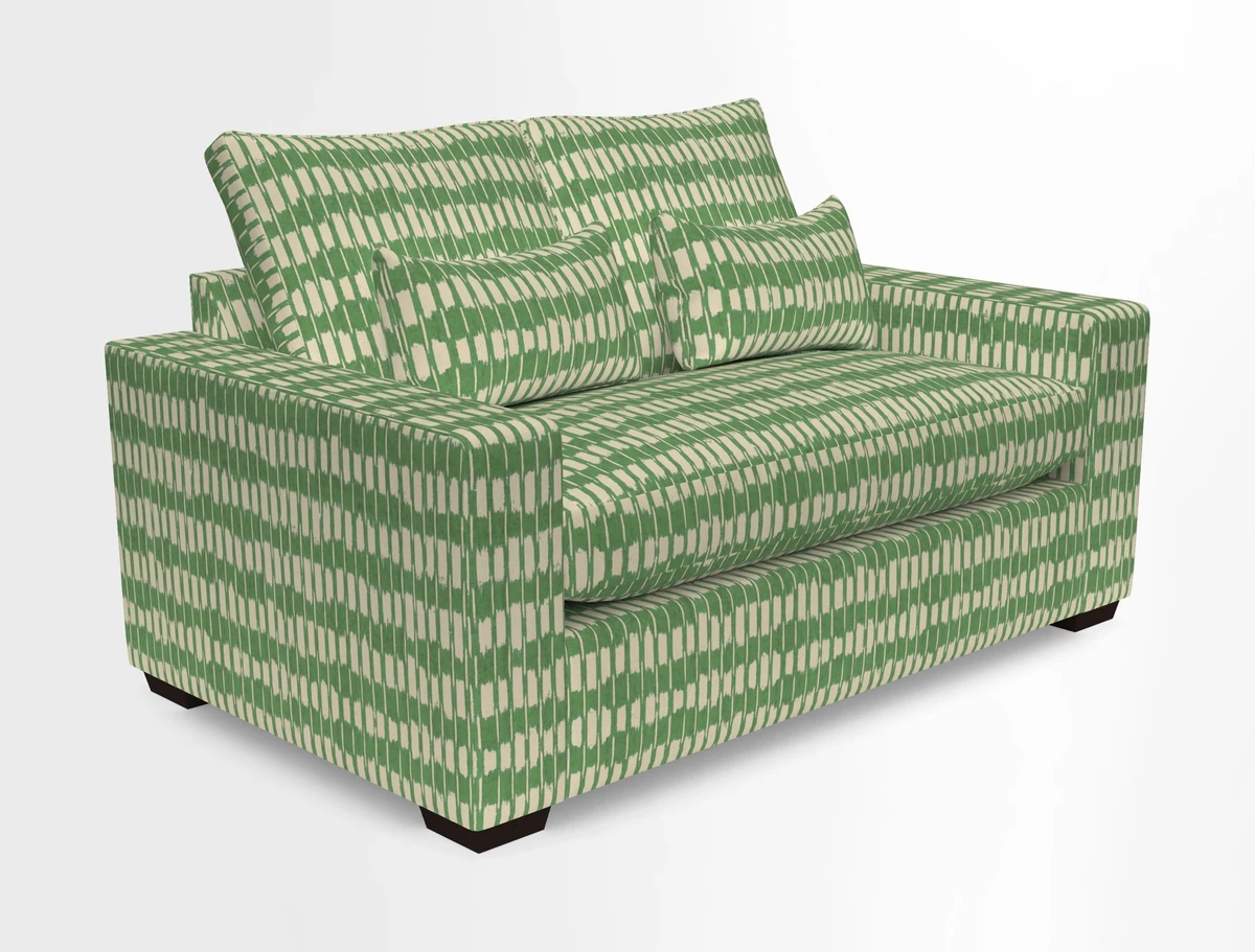 Linear 4 seater sofa in Harpers Bazaar Palette Studio Green with seat cushion in Linwood Romney Wool Forest