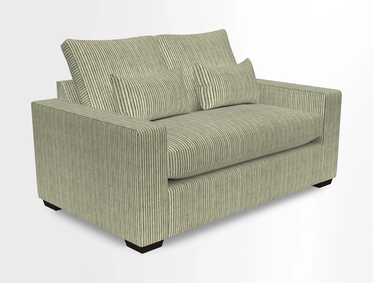 Linear 4 seater sofa in Harpers Bazaar Palette Studio Green with seat cushion in Linwood Romney Wool Forest