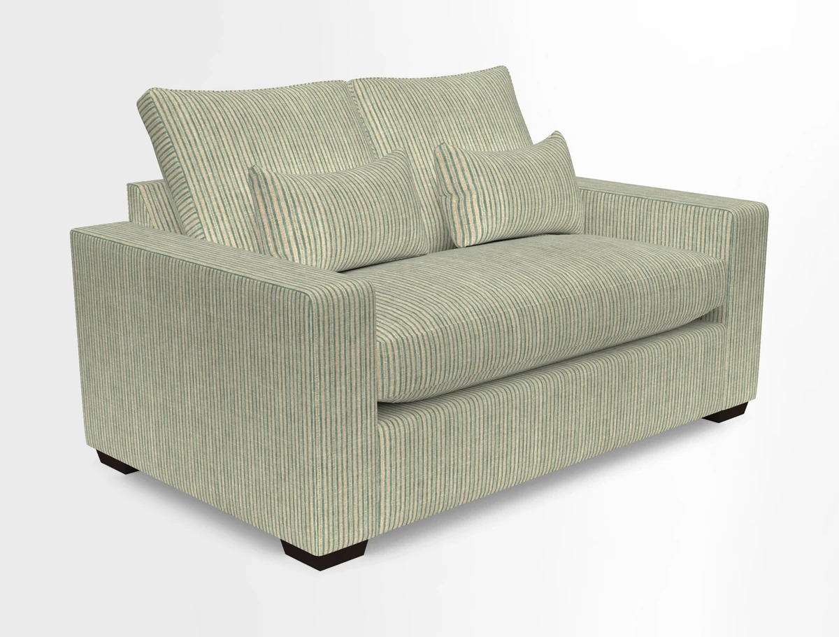 Linear 4 seater sofa in Harpers Bazaar Palette Studio Green with seat cushion in Linwood Romney Wool Forest