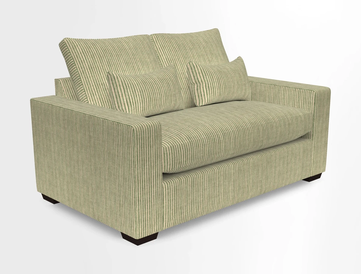 Linear 4 seater sofa in Harpers Bazaar Palette Studio Green with seat cushion in Linwood Romney Wool Forest