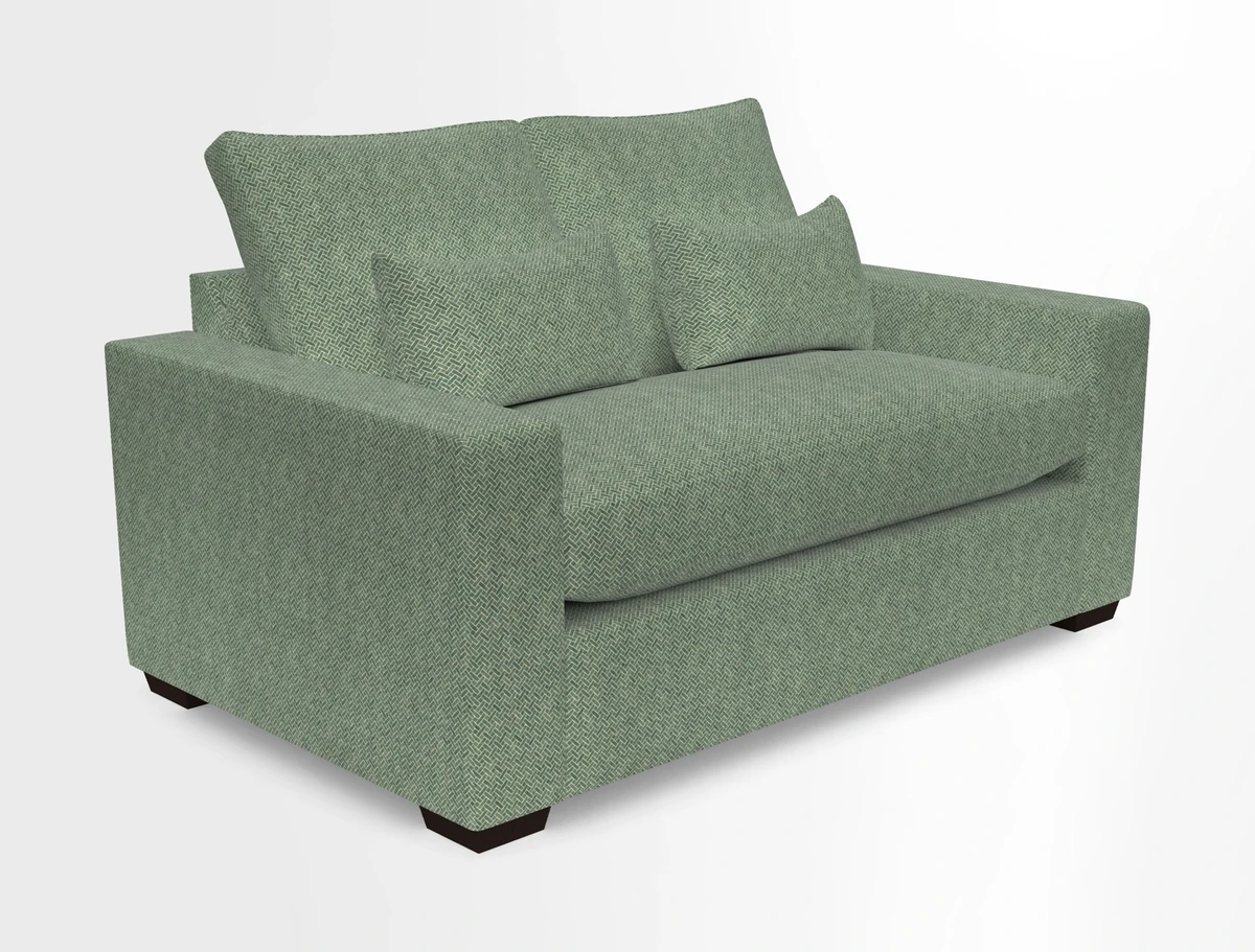 Linear 4 seater sofa in Harpers Bazaar Palette Studio Green with seat cushion in Linwood Romney Wool Forest