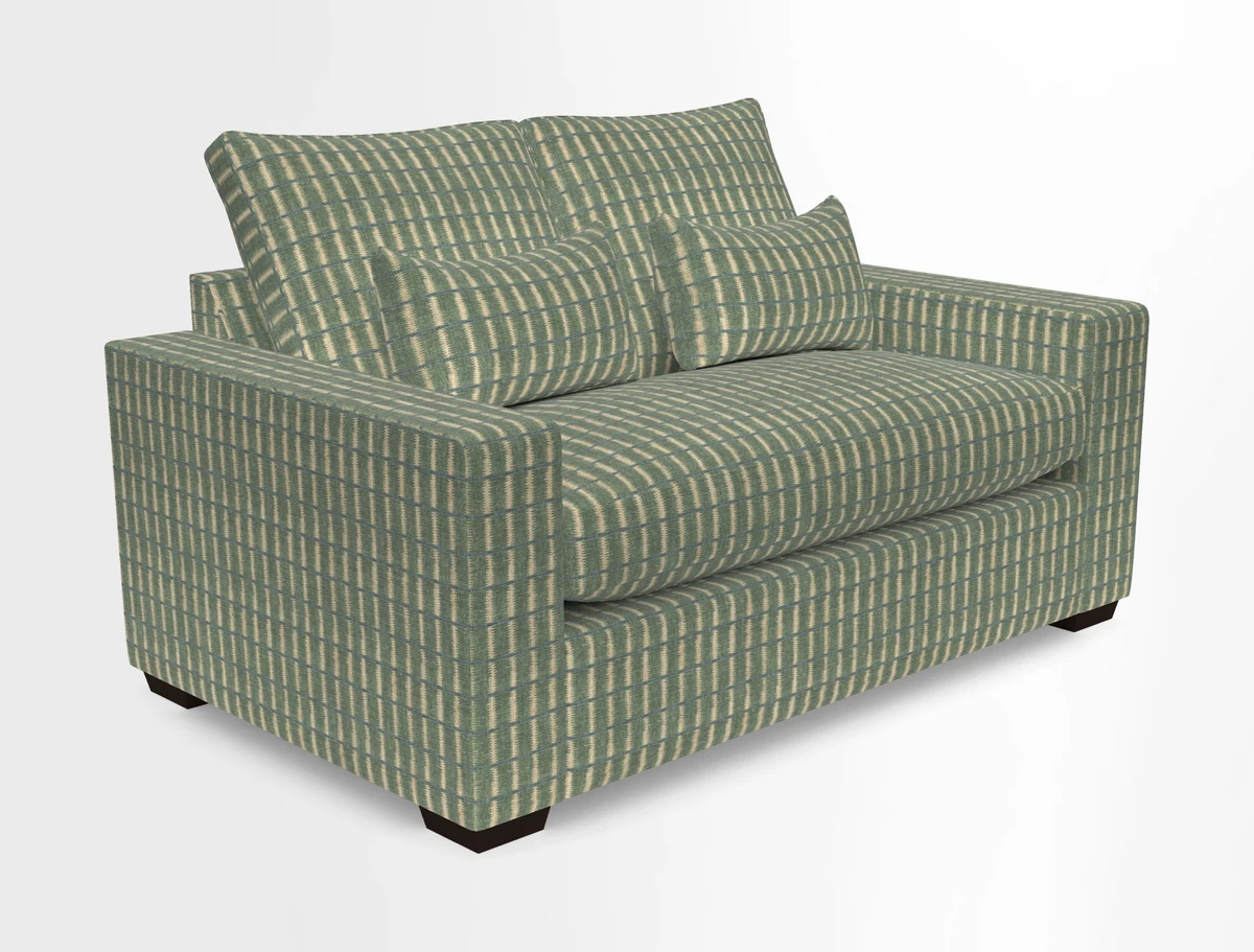 Linear 4 seater sofa in Harpers Bazaar Palette Studio Green with seat cushion in Linwood Romney Wool Forest