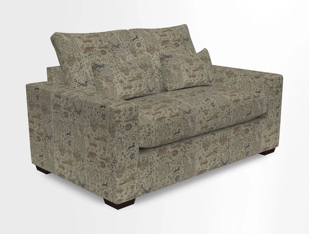 Linear 4 seater sofa in Harpers Bazaar Palette Studio Green with seat cushion in Linwood Romney Wool Forest