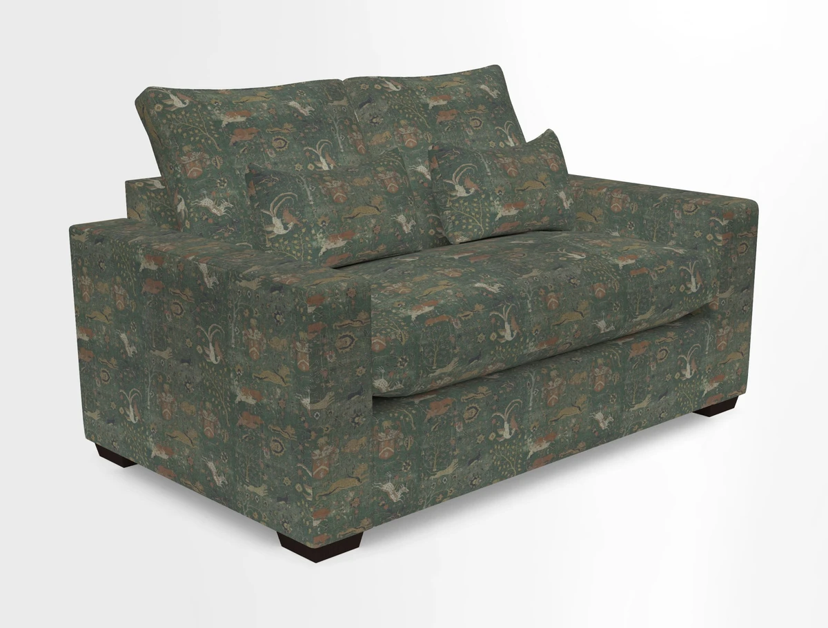 Linear 4 seater sofa in Harpers Bazaar Palette Studio Green with seat cushion in Linwood Romney Wool Forest