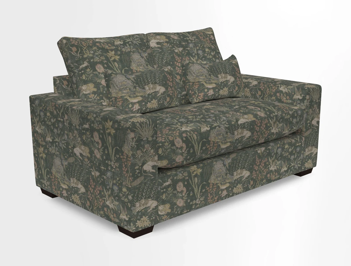Linear 4 seater sofa in Harpers Bazaar Palette Studio Green with seat cushion in Linwood Romney Wool Forest