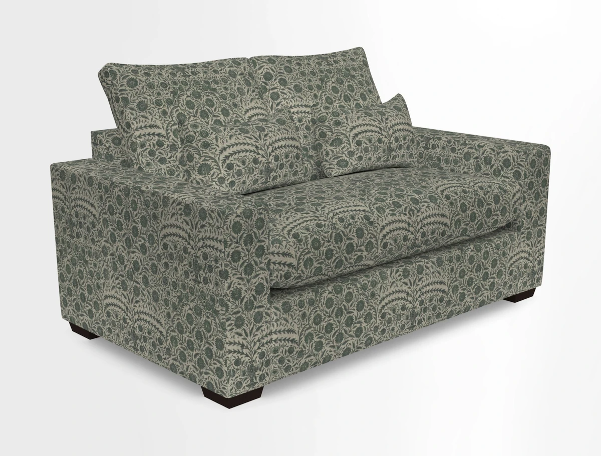Linear 4 seater sofa in Harpers Bazaar Palette Studio Green with seat cushion in Linwood Romney Wool Forest