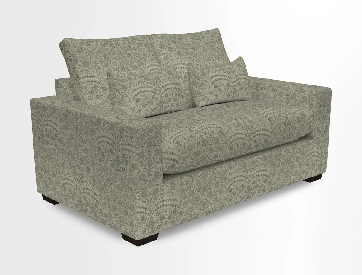 Linear 4 seater sofa in Harpers Bazaar Palette Studio Green with seat cushion in Linwood Romney Wool Forest