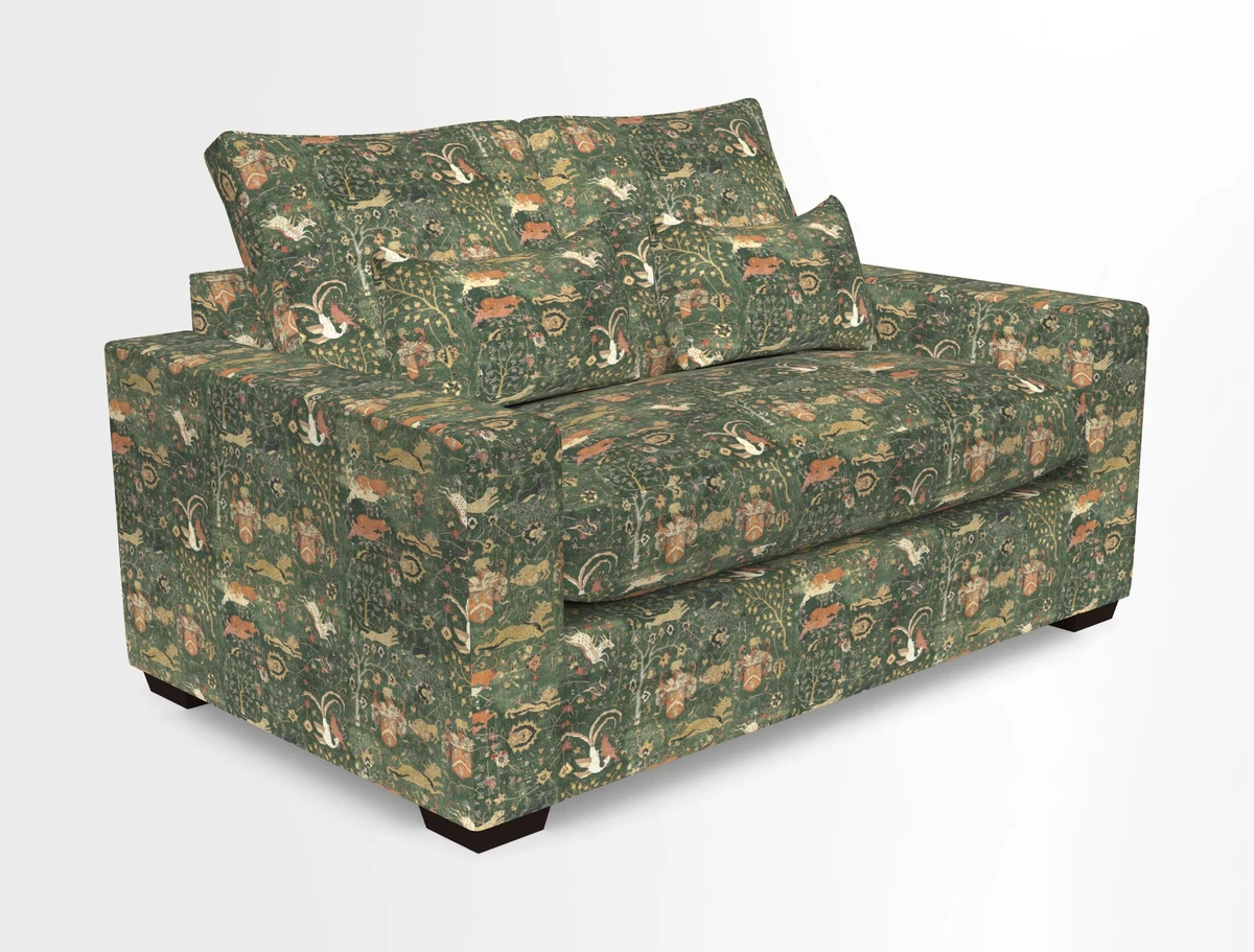 Linear 4 seater sofa in Harpers Bazaar Palette Studio Green with seat cushion in Linwood Romney Wool Forest