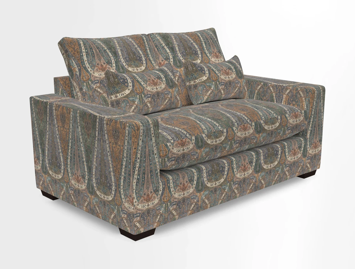 Linear 4 seater sofa in Harpers Bazaar Palette Studio Green with seat cushion in Linwood Romney Wool Forest