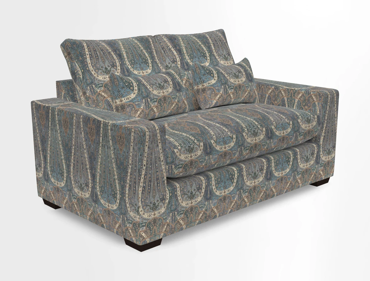 Linear 4 seater sofa in Harpers Bazaar Palette Studio Green with seat cushion in Linwood Romney Wool Forest