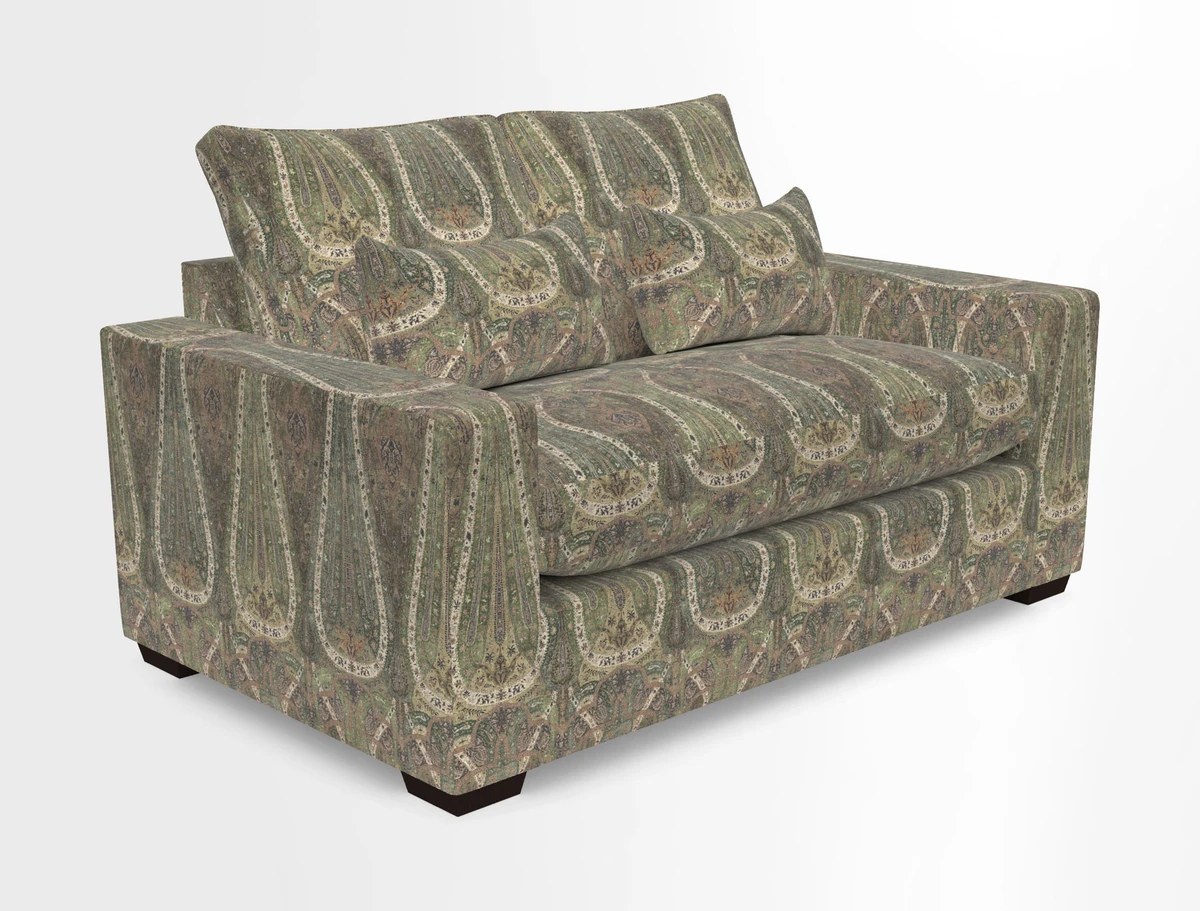 Linear 4 seater sofa in Harpers Bazaar Palette Studio Green with seat cushion in Linwood Romney Wool Forest