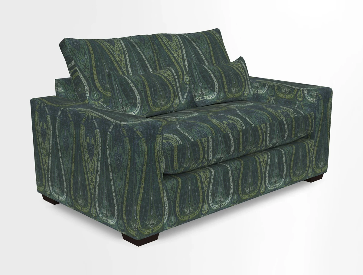 Linear 4 seater sofa in Harpers Bazaar Palette Studio Green with seat cushion in Linwood Romney Wool Forest