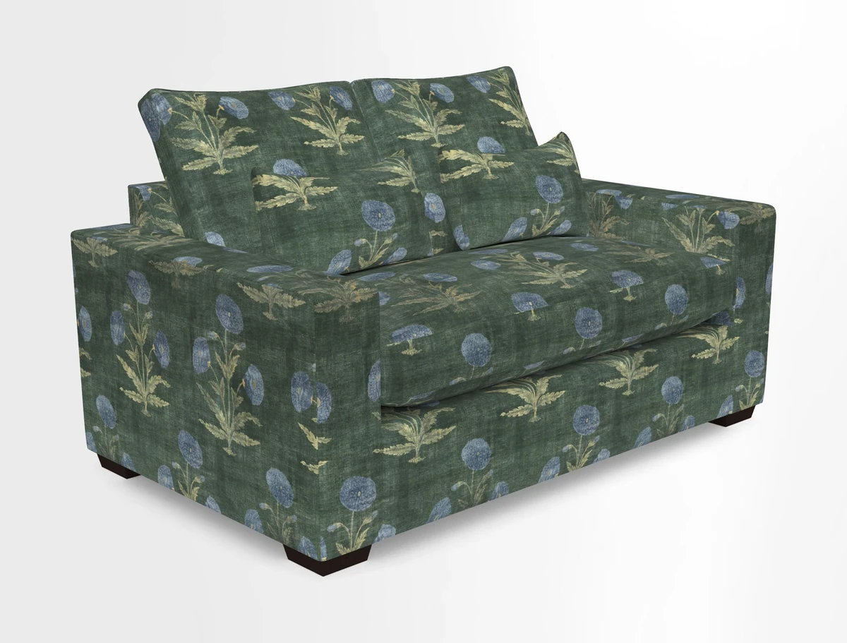 Linear 4 seater sofa in Harpers Bazaar Palette Studio Green with seat cushion in Linwood Romney Wool Forest