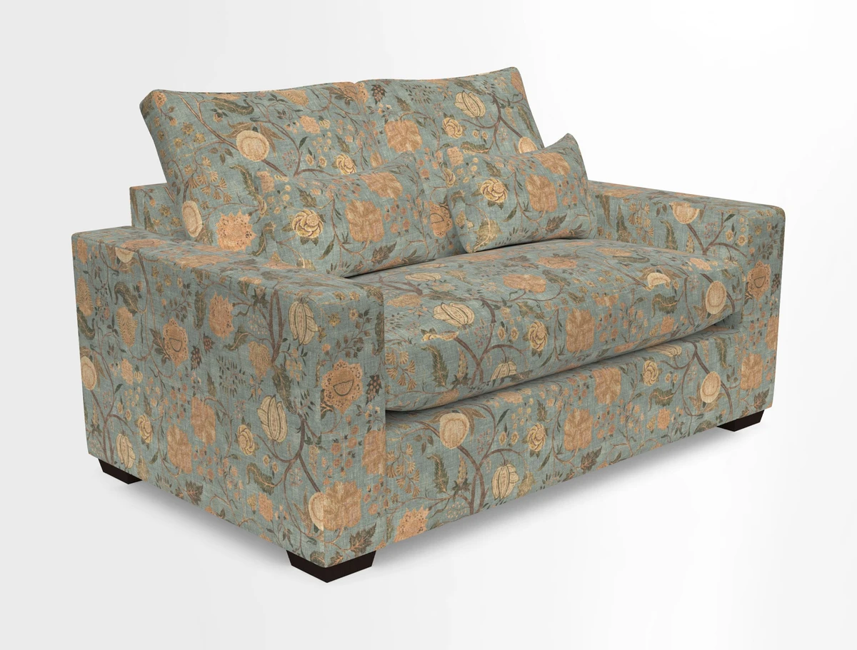 Linear 4 seater sofa in Harpers Bazaar Palette Studio Green with seat cushion in Linwood Romney Wool Forest