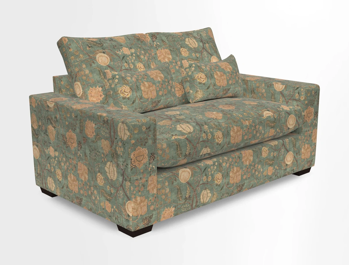 Linear 4 seater sofa in Harpers Bazaar Palette Studio Green with seat cushion in Linwood Romney Wool Forest
