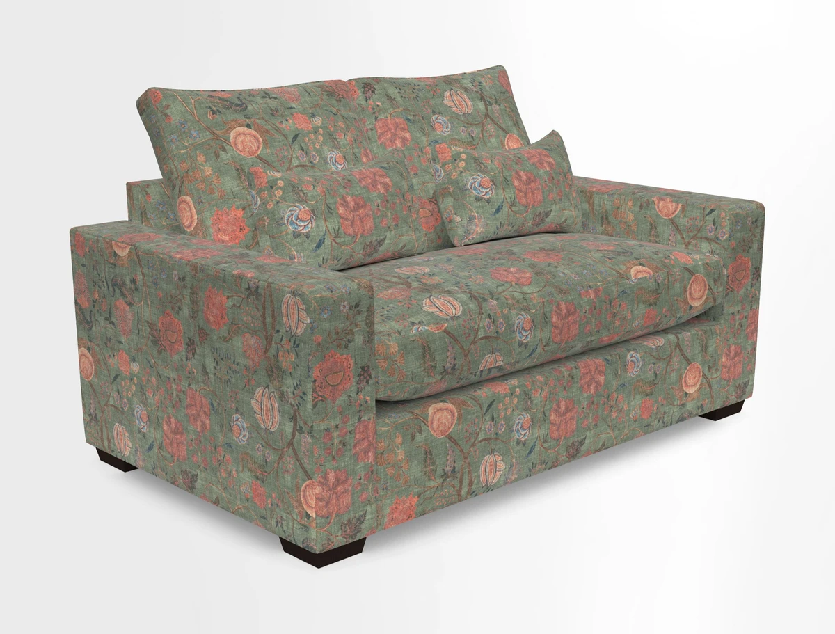 Linear 4 seater sofa in Harpers Bazaar Palette Studio Green with seat cushion in Linwood Romney Wool Forest