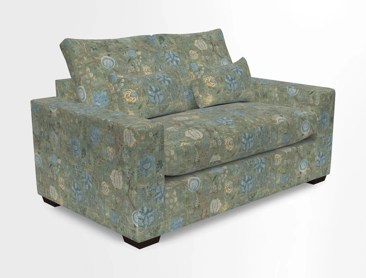 Linear 4 seater sofa in Harpers Bazaar Palette Studio Green with seat cushion in Linwood Romney Wool Forest