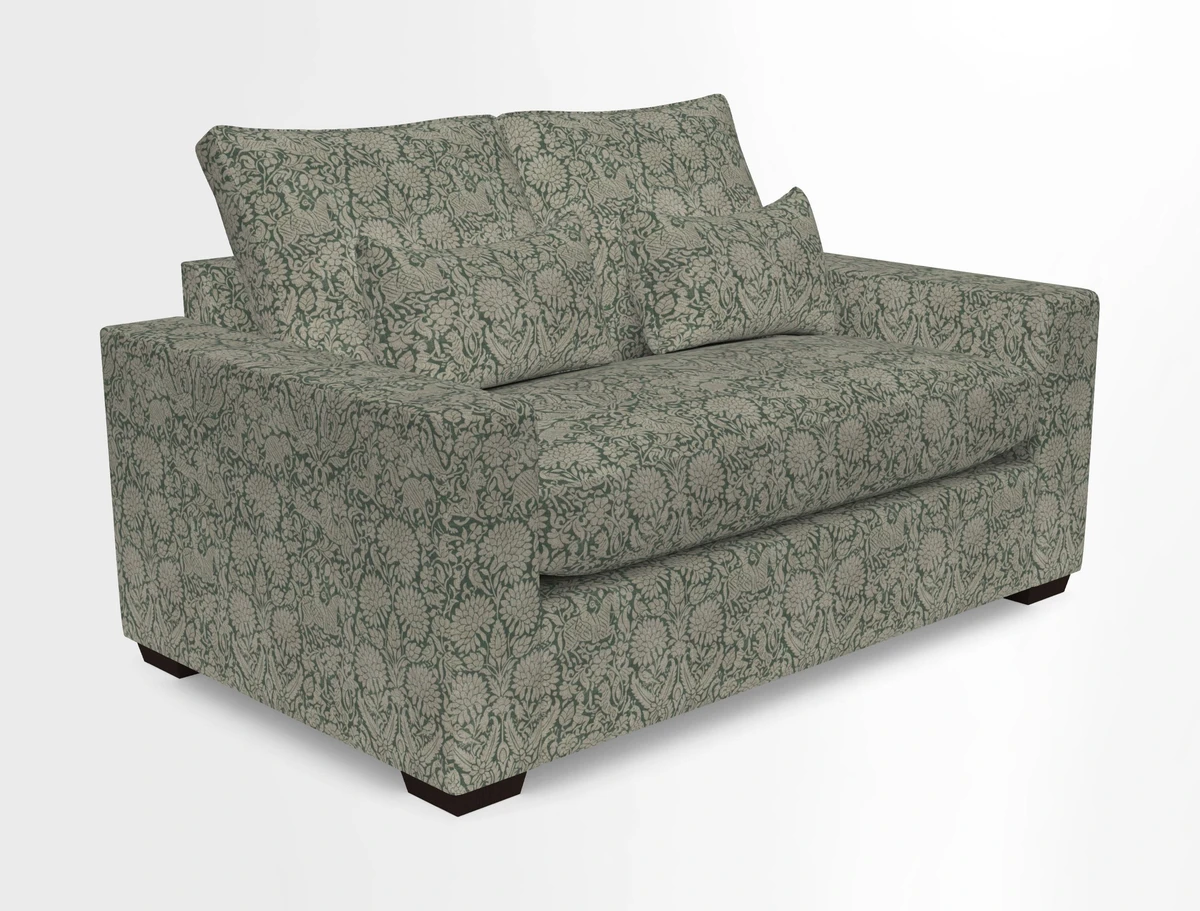 Linear 4 seater sofa in Harpers Bazaar Palette Studio Green with seat cushion in Linwood Romney Wool Forest