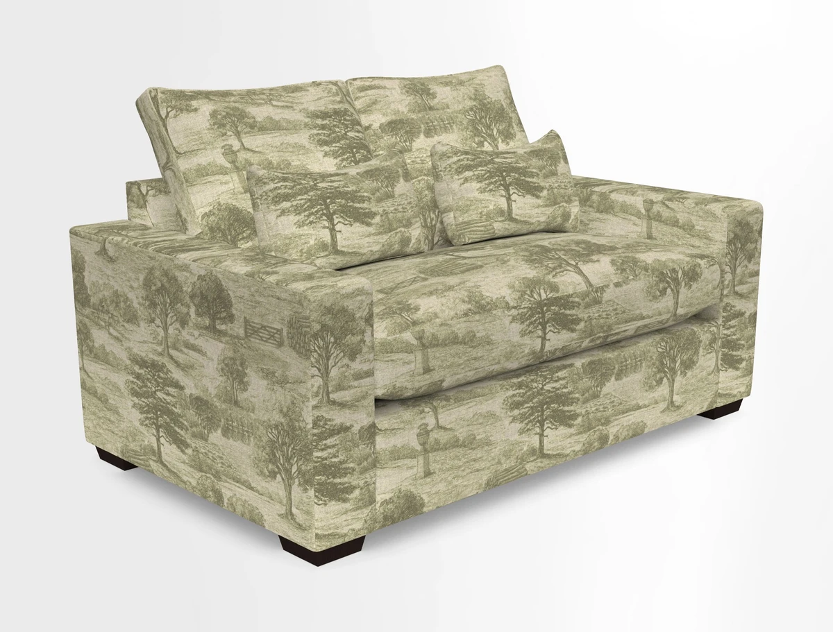 Linear 4 seater sofa in Harpers Bazaar Palette Studio Green with seat cushion in Linwood Romney Wool Forest