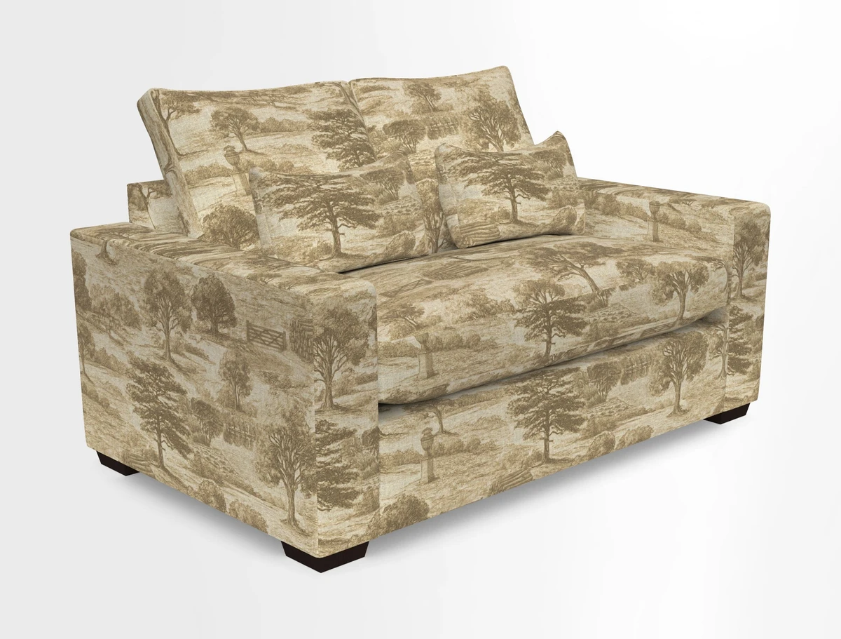 Linear 4 seater sofa in Harpers Bazaar Palette Studio Green with seat cushion in Linwood Romney Wool Forest