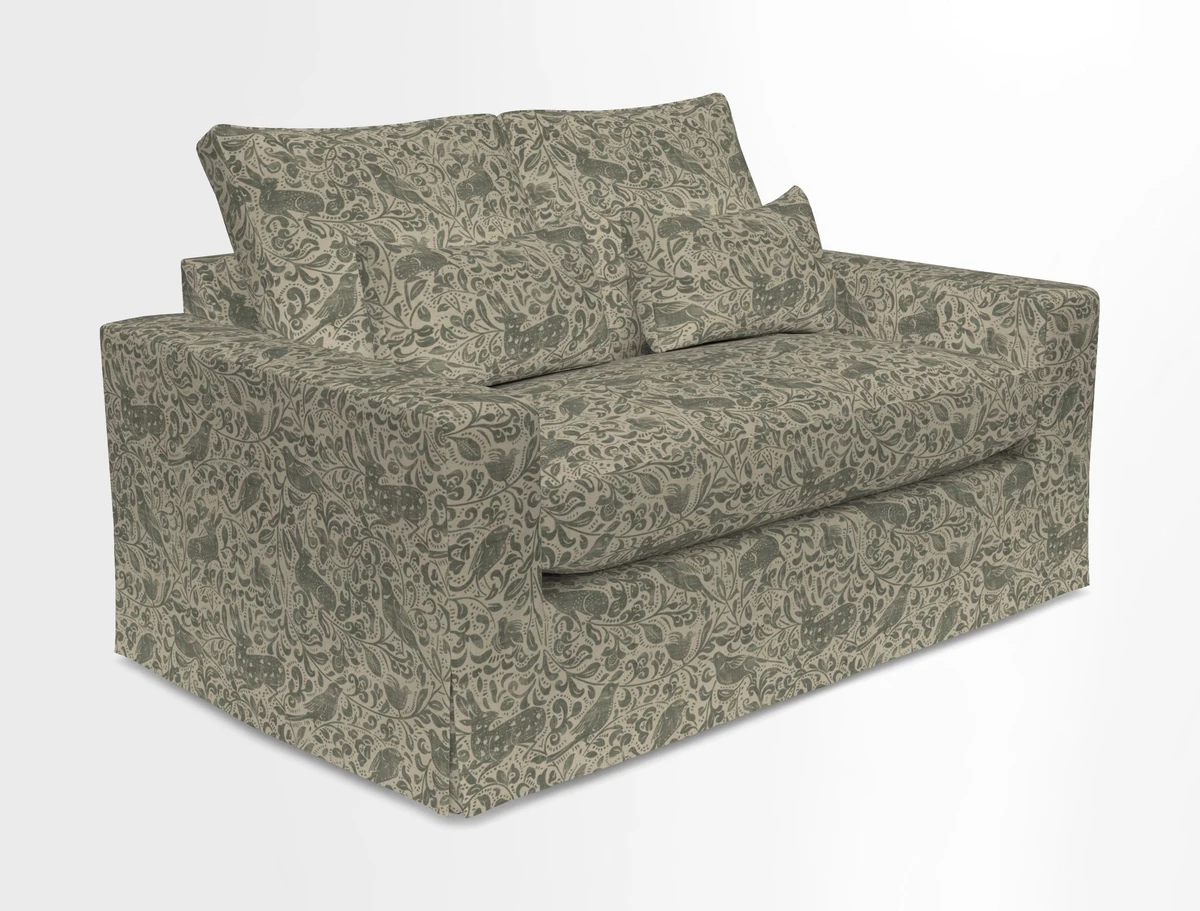 Linear 4 seater sofa in Harpers Bazaar Palette Studio Green with seat cushion in Linwood Romney Wool Forest