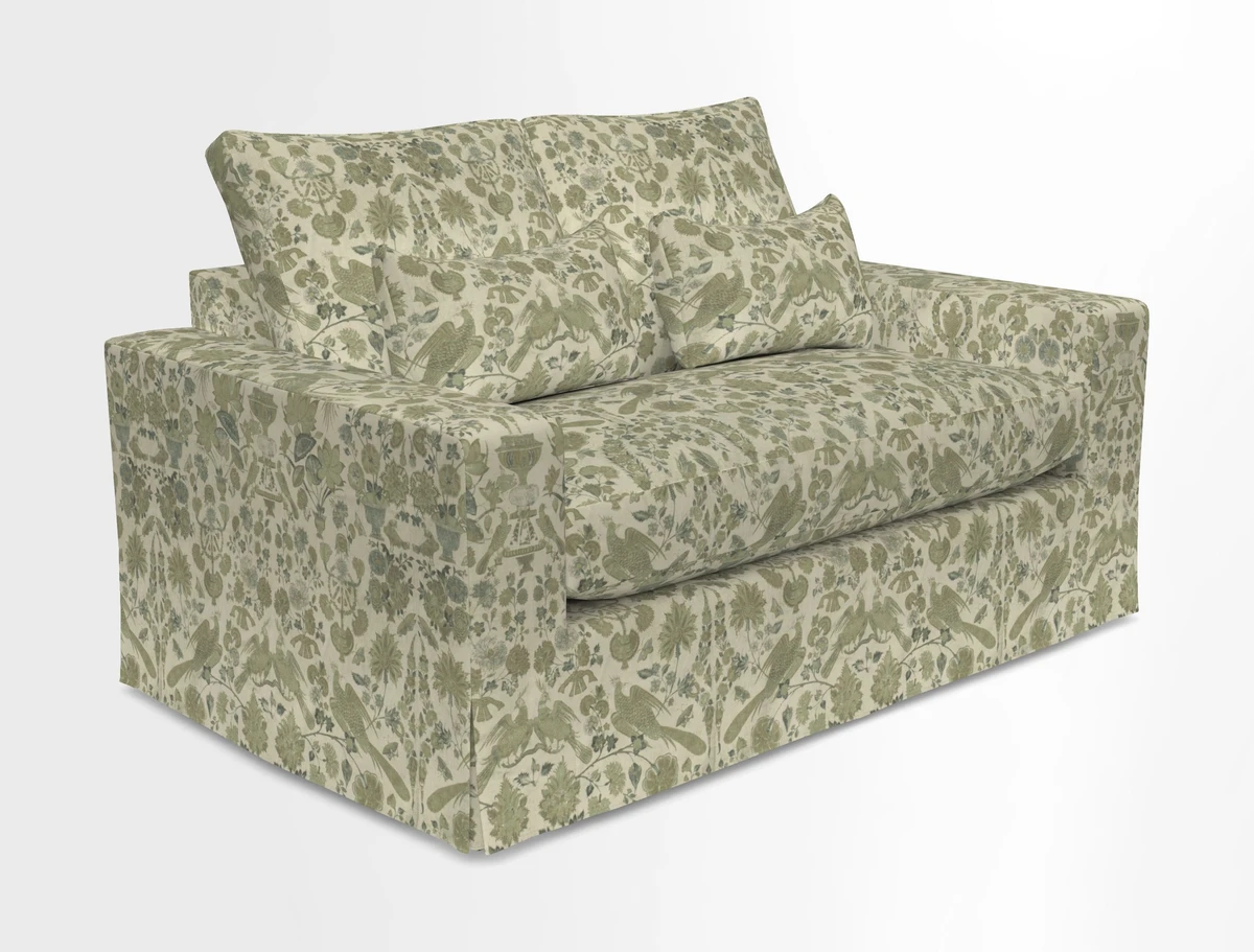 Linear 4 seater sofa in Harpers Bazaar Palette Studio Green with seat cushion in Linwood Romney Wool Forest