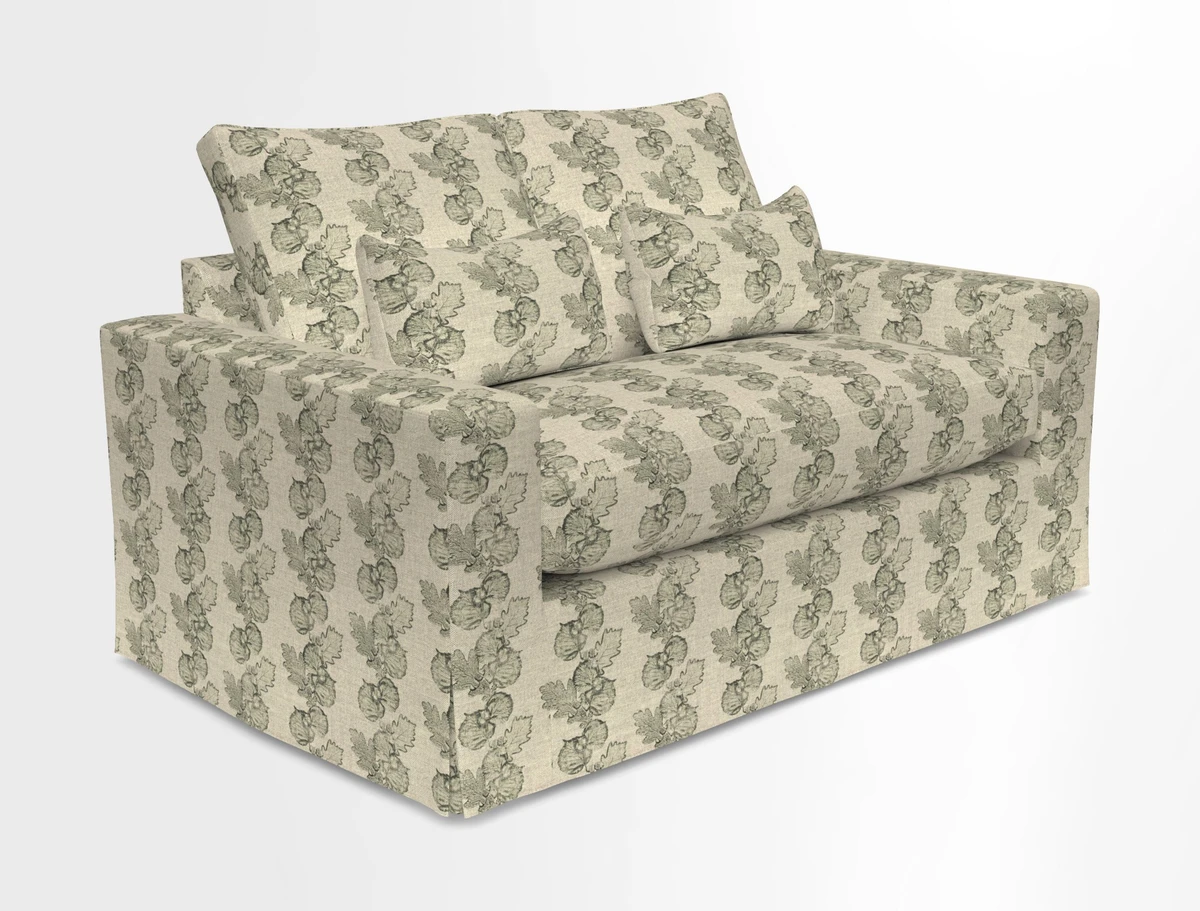 Linear 4 seater sofa in Harpers Bazaar Palette Studio Green with seat cushion in Linwood Romney Wool Forest