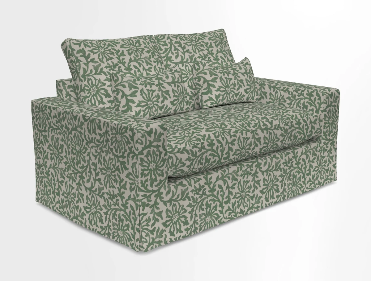 Linear 4 seater sofa in Harpers Bazaar Palette Studio Green with seat cushion in Linwood Romney Wool Forest