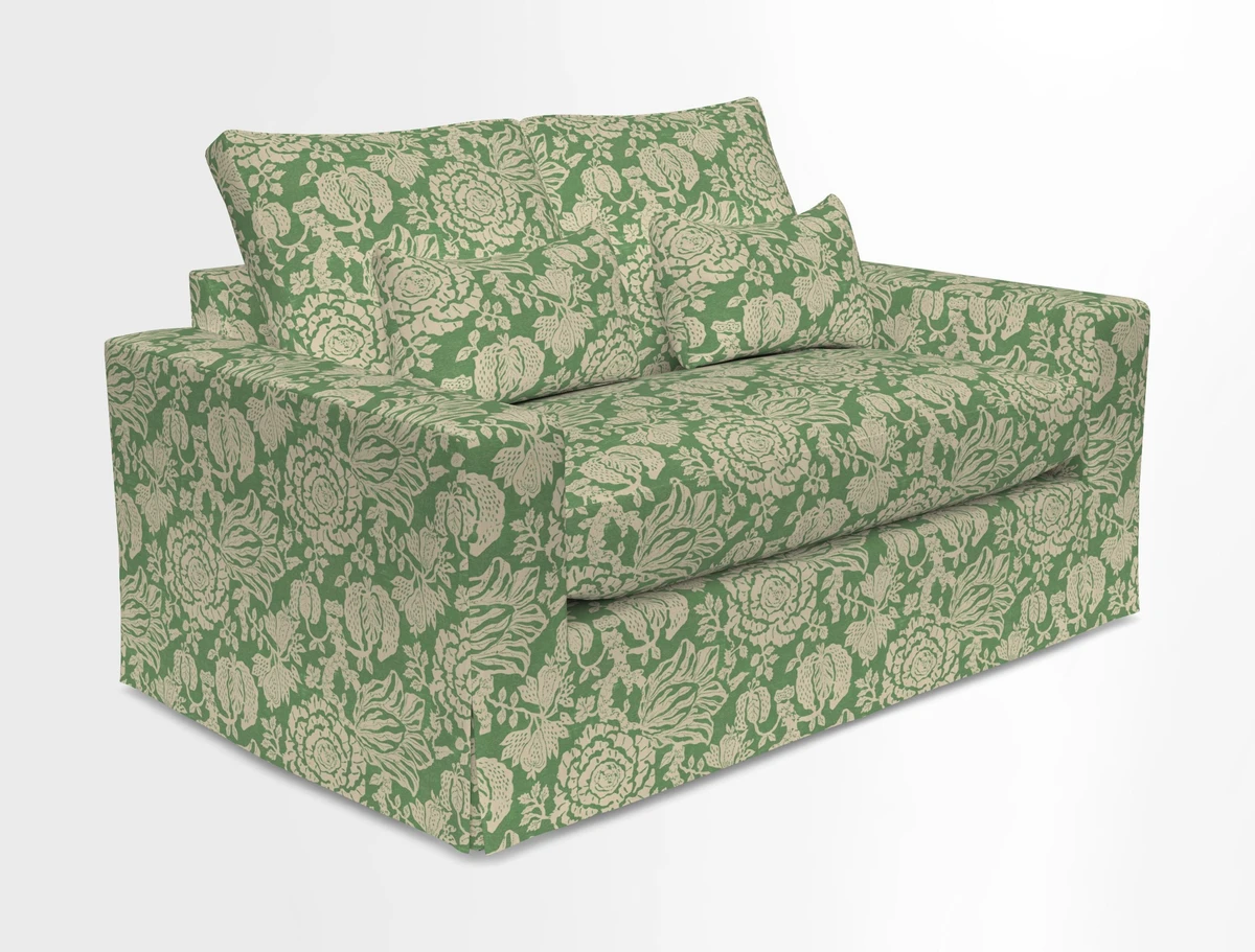 Linear 4 seater sofa in Harpers Bazaar Palette Studio Green with seat cushion in Linwood Romney Wool Forest