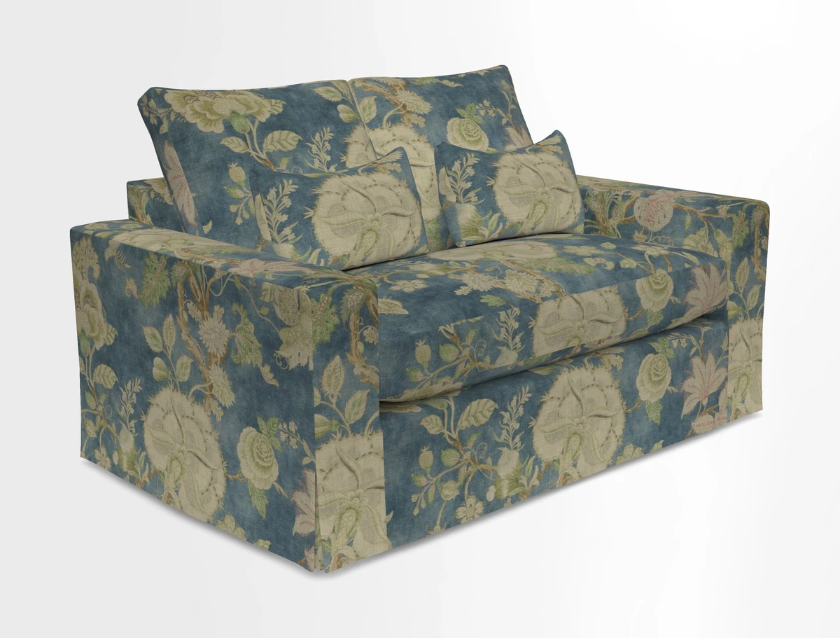 Linear 4 seater sofa in Harpers Bazaar Palette Studio Green with seat cushion in Linwood Romney Wool Forest
