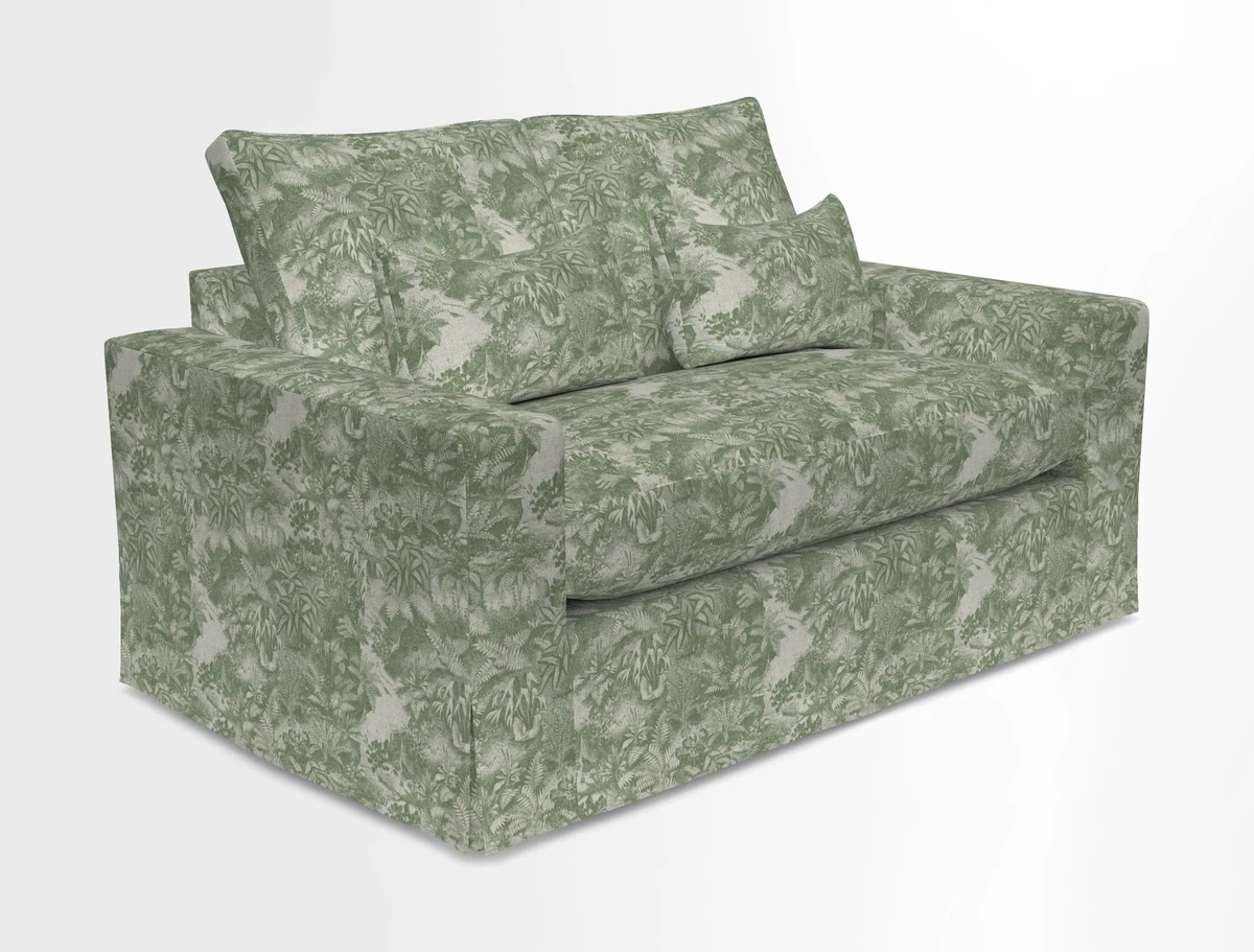 Linear 4 seater sofa in Harpers Bazaar Palette Studio Green with seat cushion in Linwood Romney Wool Forest