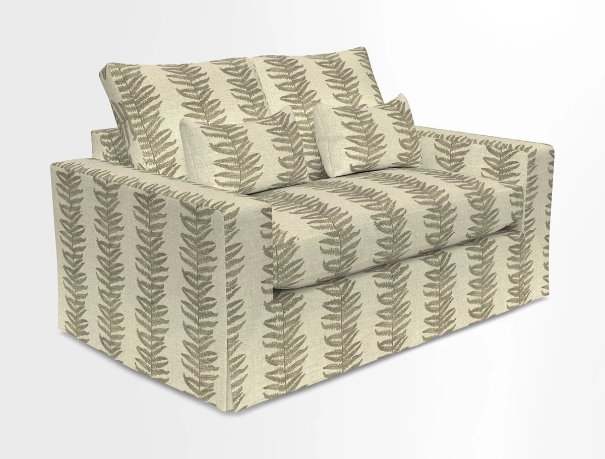 Linear 4 seater sofa in Harpers Bazaar Palette Studio Green with seat cushion in Linwood Romney Wool Forest