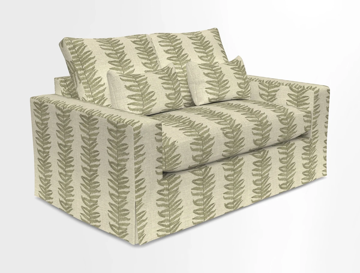 Linear 4 seater sofa in Harpers Bazaar Palette Studio Green with seat cushion in Linwood Romney Wool Forest