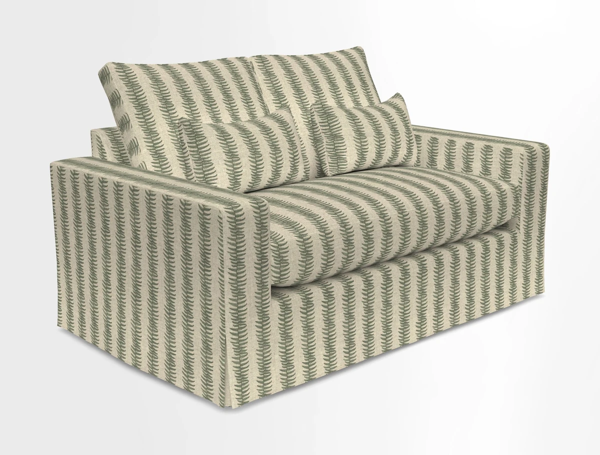 Linear 4 seater sofa in Harpers Bazaar Palette Studio Green with seat cushion in Linwood Romney Wool Forest