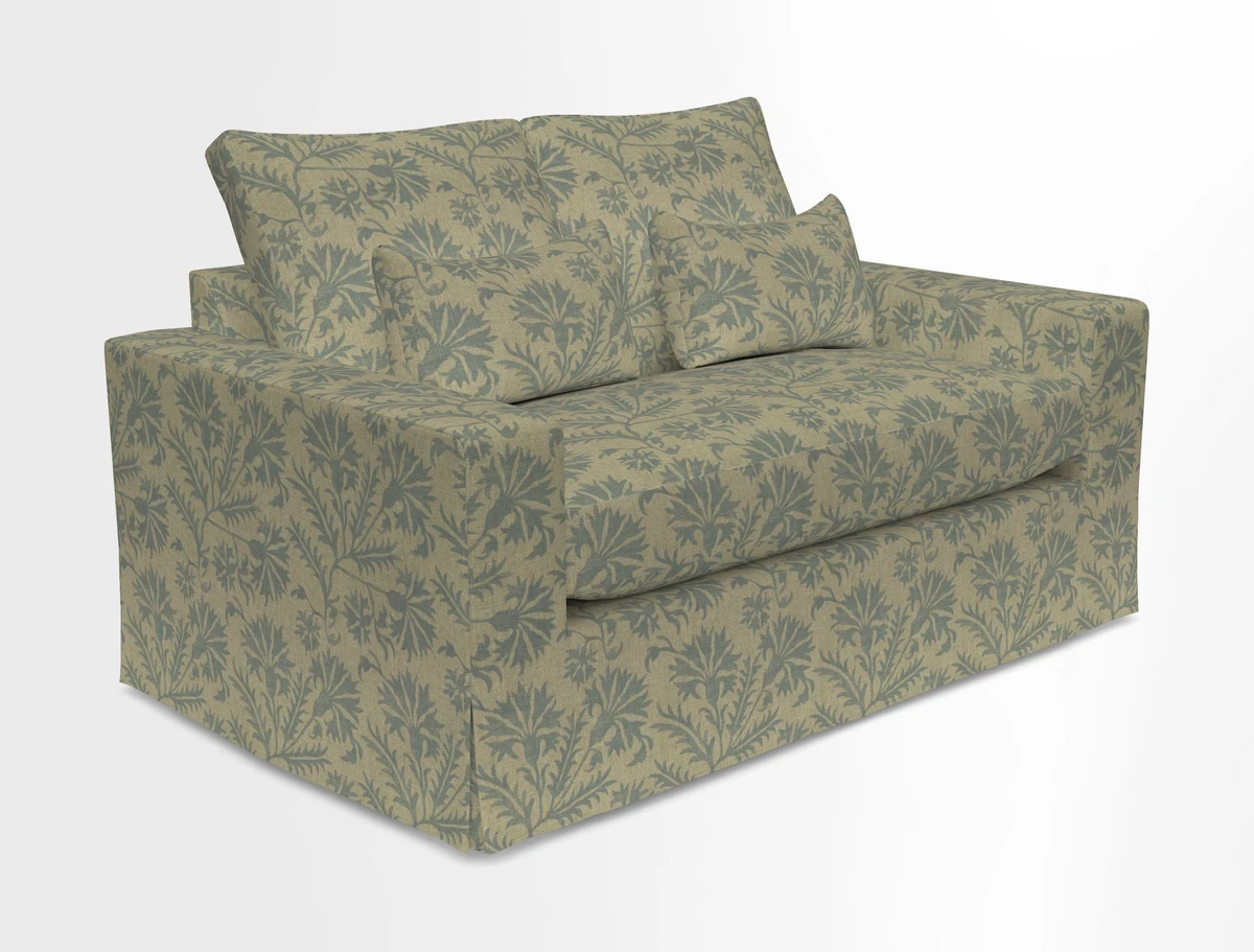 Linear 4 seater sofa in Harpers Bazaar Palette Studio Green with seat cushion in Linwood Romney Wool Forest