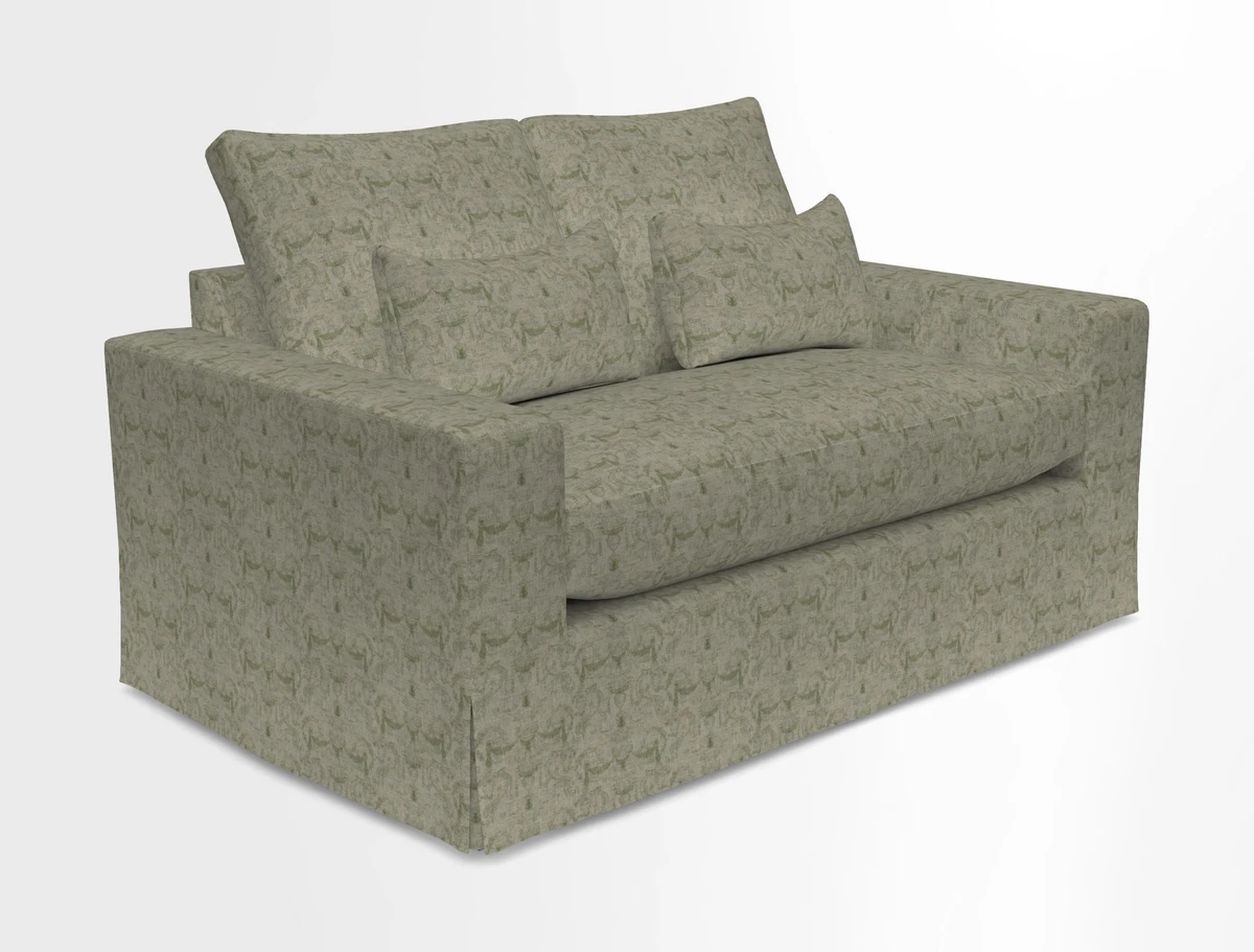 Linear 4 seater sofa in Harpers Bazaar Palette Studio Green with seat cushion in Linwood Romney Wool Forest