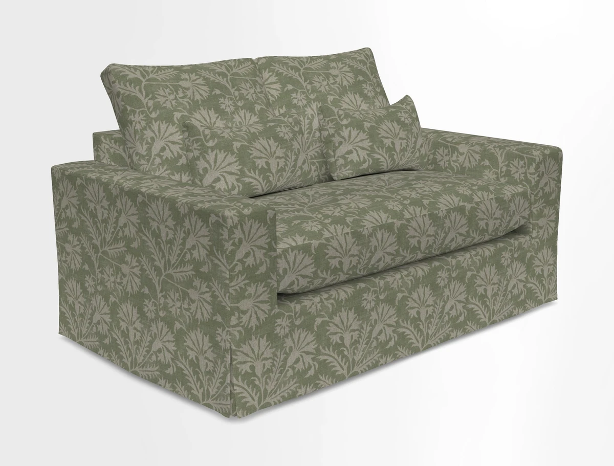 Linear 4 seater sofa in Harpers Bazaar Palette Studio Green with seat cushion in Linwood Romney Wool Forest