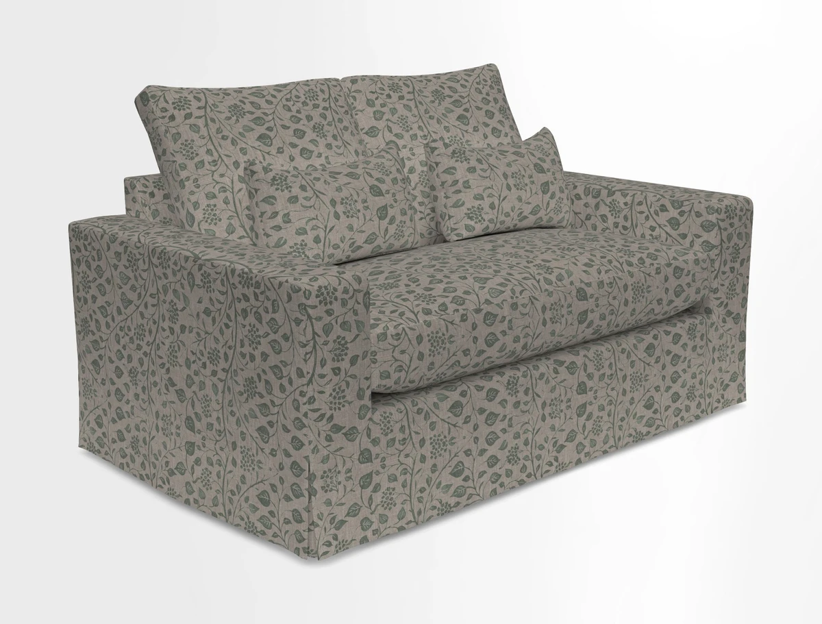 Linear 4 seater sofa in Harpers Bazaar Palette Studio Green with seat cushion in Linwood Romney Wool Forest