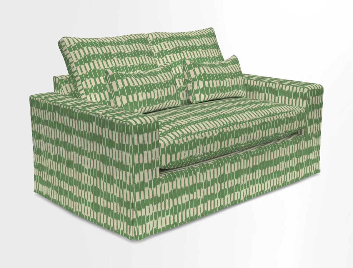 Linear 4 seater sofa in Harpers Bazaar Palette Studio Green with seat cushion in Linwood Romney Wool Forest