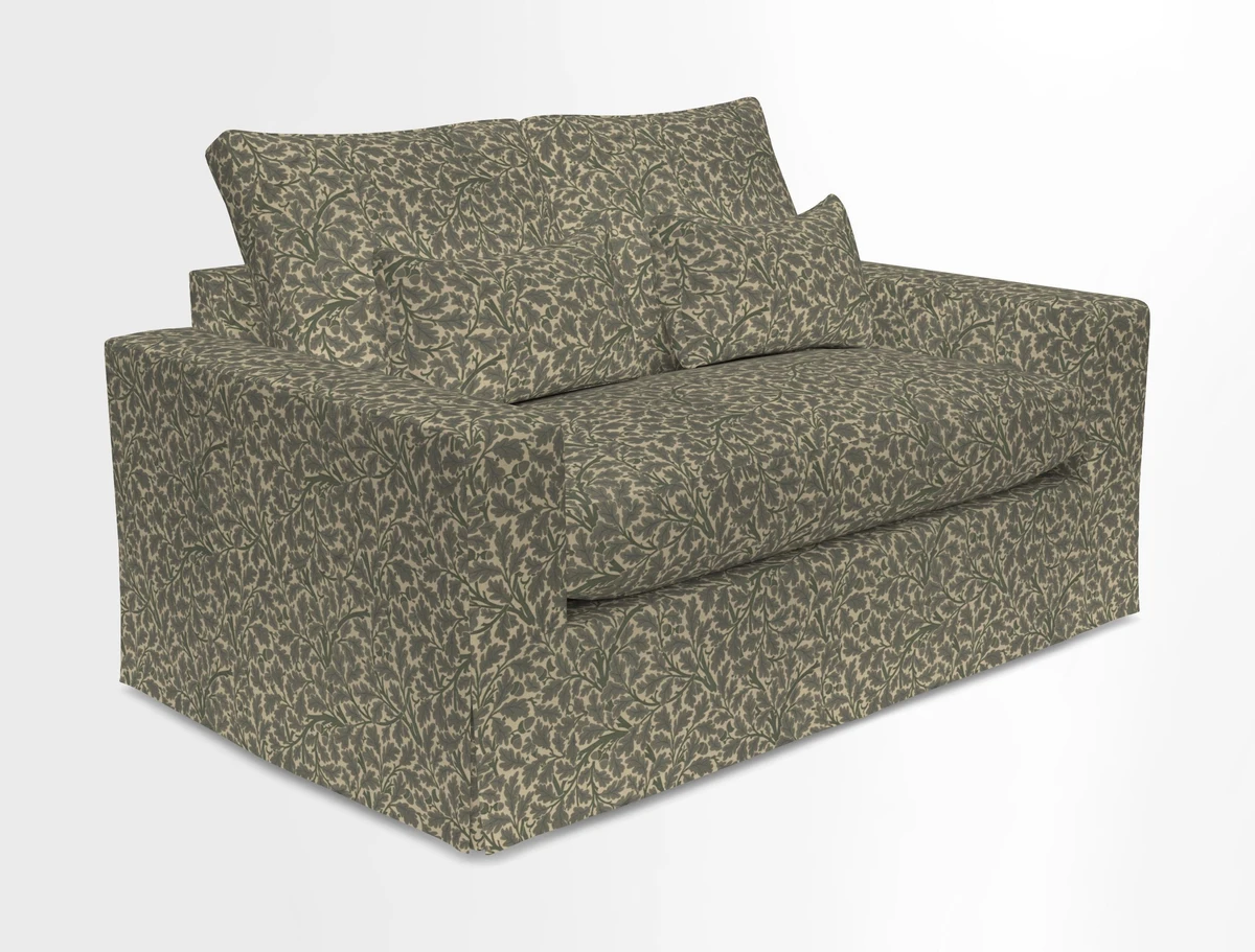 Linear 4 seater sofa in Harpers Bazaar Palette Studio Green with seat cushion in Linwood Romney Wool Forest
