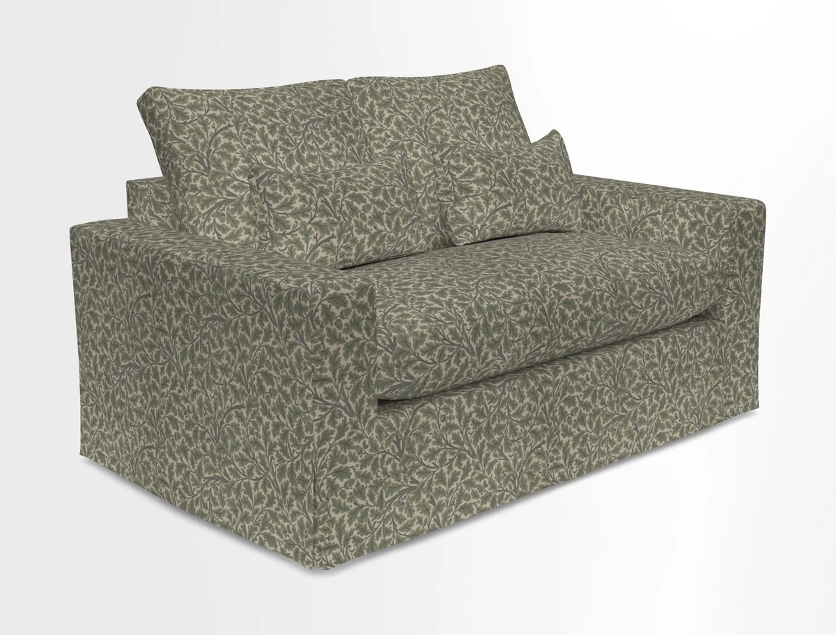 Linear 4 seater sofa in Harpers Bazaar Palette Studio Green with seat cushion in Linwood Romney Wool Forest