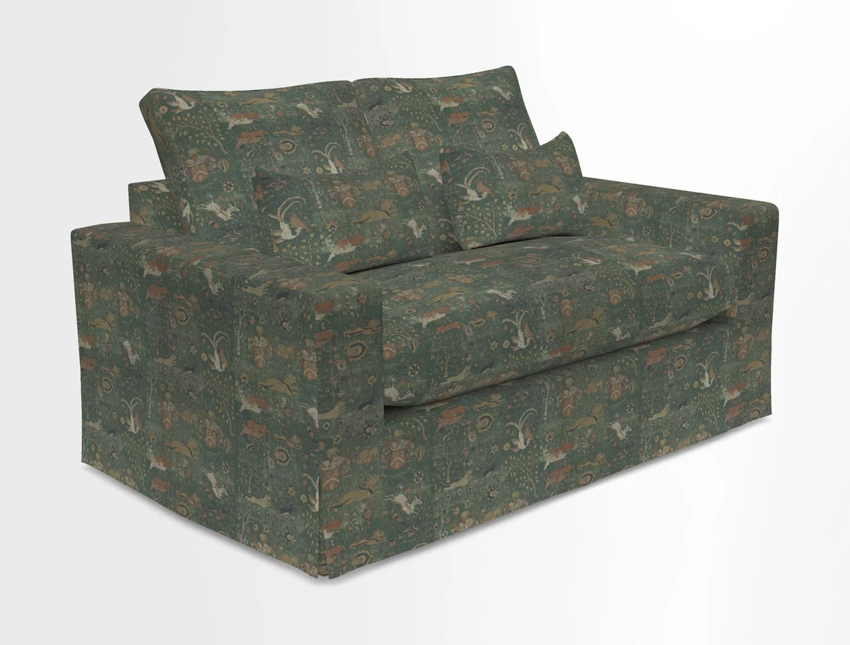 Linear 4 seater sofa in Harpers Bazaar Palette Studio Green with seat cushion in Linwood Romney Wool Forest
