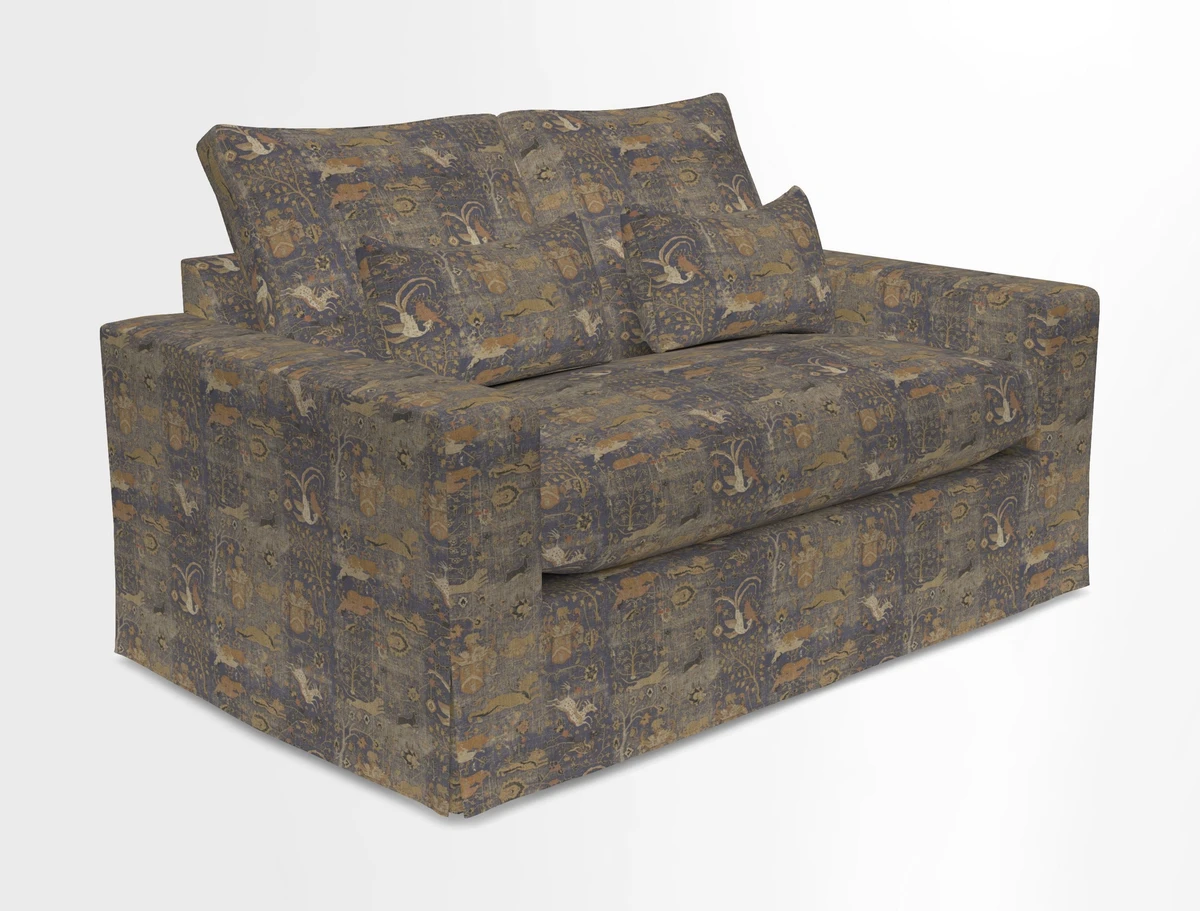 Linear 4 seater sofa in Harpers Bazaar Palette Studio Green with seat cushion in Linwood Romney Wool Forest
