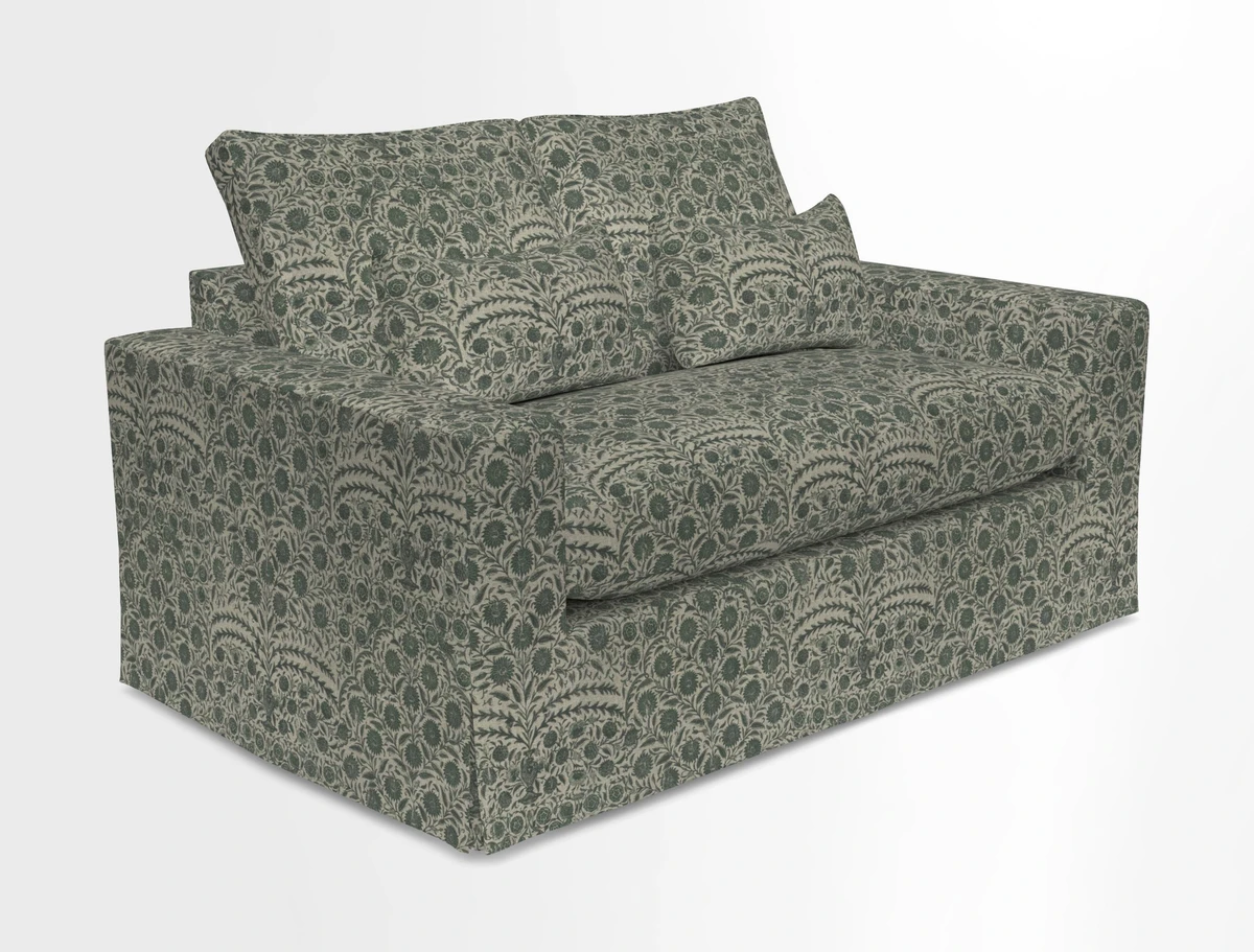 Linear 4 seater sofa in Harpers Bazaar Palette Studio Green with seat cushion in Linwood Romney Wool Forest
