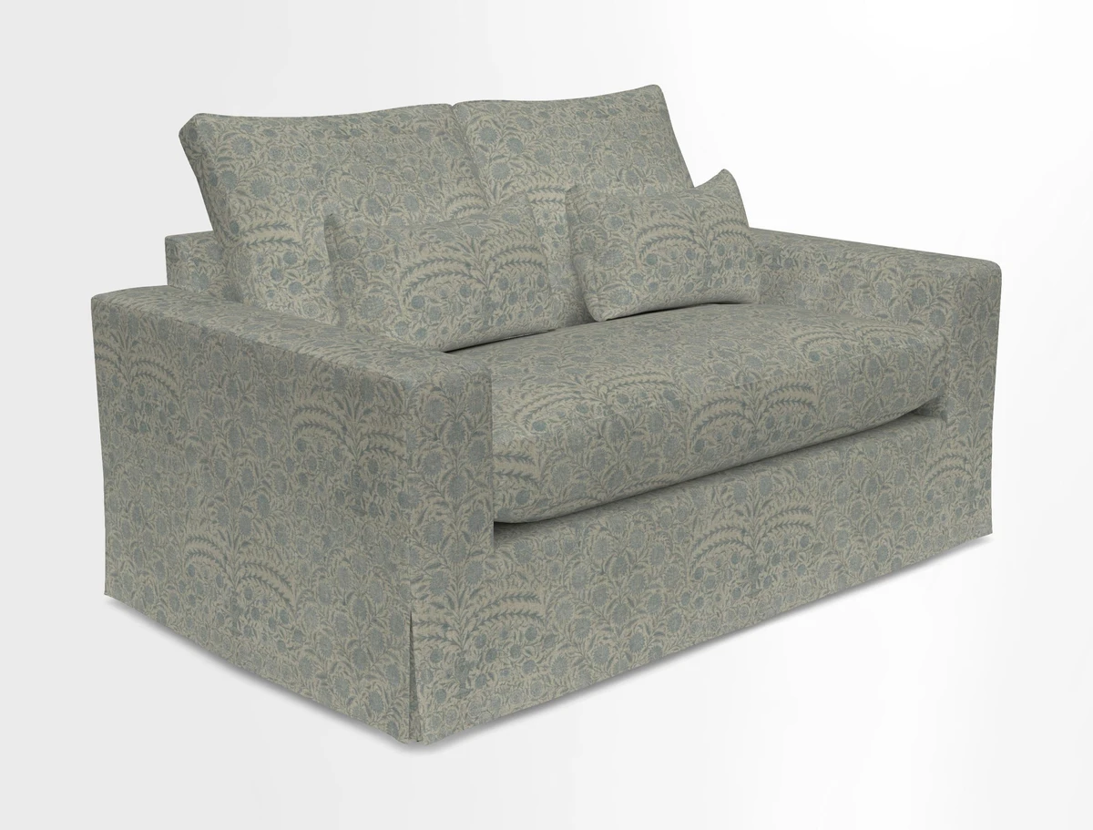 Linear 4 seater sofa in Harpers Bazaar Palette Studio Green with seat cushion in Linwood Romney Wool Forest